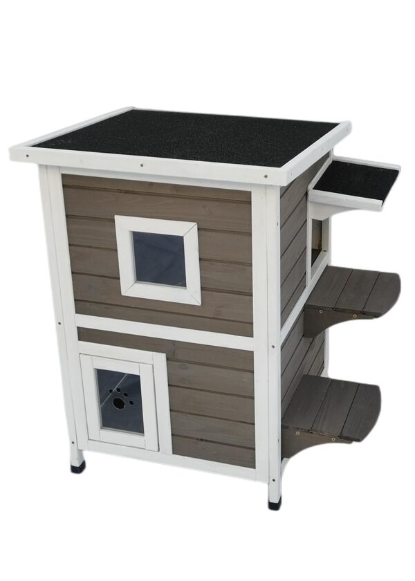 HomeDiscount-2 Story Cat Shelter Condo with Escape Door Rainproof Kitty House