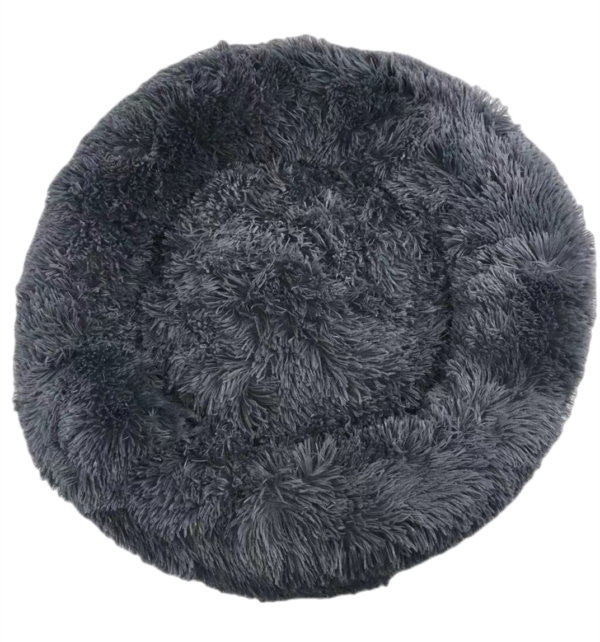 HomeDiscount-Large Round Calming Plush Cat Dog Bed Large Comfy Puppy Fluffy Bedding Dark Gre