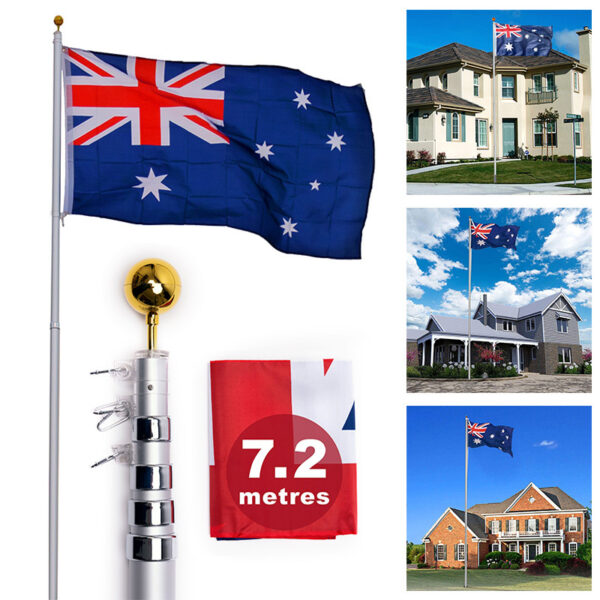 HomeDiscount-Rustproof Aluminum Flag Pole with 7.2m  Heavy-Duty Telescoping Pole for Outdoors