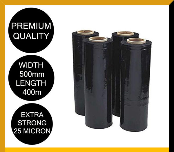 HomeDiscount-Premium Pallet Stretch Wrap 500mm x 300m x 25um Black (4 Packs)