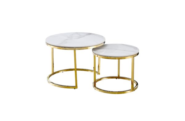 HomeDiscount-Nesting  Coffee Table - White on Gold - 60cm/45cm