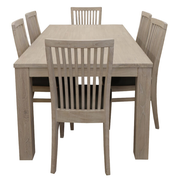 HomeDiscount-Foxglove 7pc Dining Set 190cm Table 6 PU Seat Chair Solid Mt Ash Wood - White