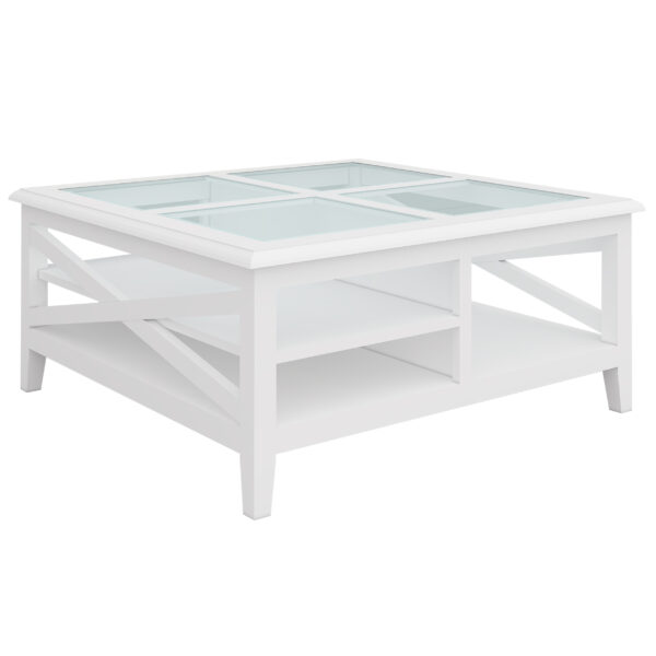 HomeDiscount-Daisy Coffee Table 100cm Glass Top Solid Acacia Wood Hampton Furniture - White