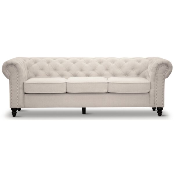 HomeDiscount-Mellowly 3 Seater Sofa Fabric Uplholstered Chesterfield Lounge Couch - Beige