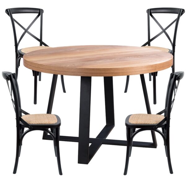 HomeDiscount-Petunia  5pc 120cm Round Dining Table Set 4 Cross Back Chair Elm Timber Wood