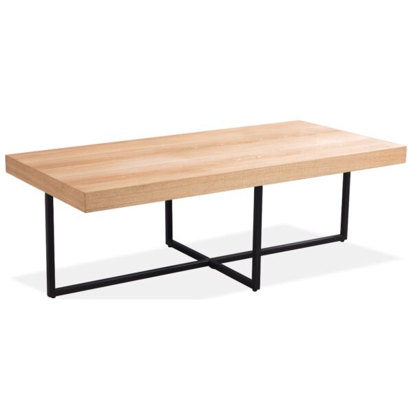 HomeDiscount-Petunia  Coffee Table 120cm Elm Timber Wood Black Metal Leg - Natural