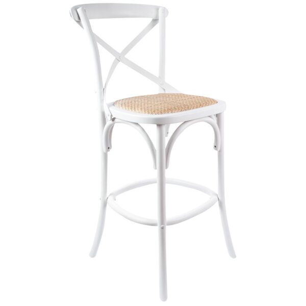 HomeDiscount-Aster Crossback Bar Stools Dining Chair Solid Birch Timber Rattan Seat - White