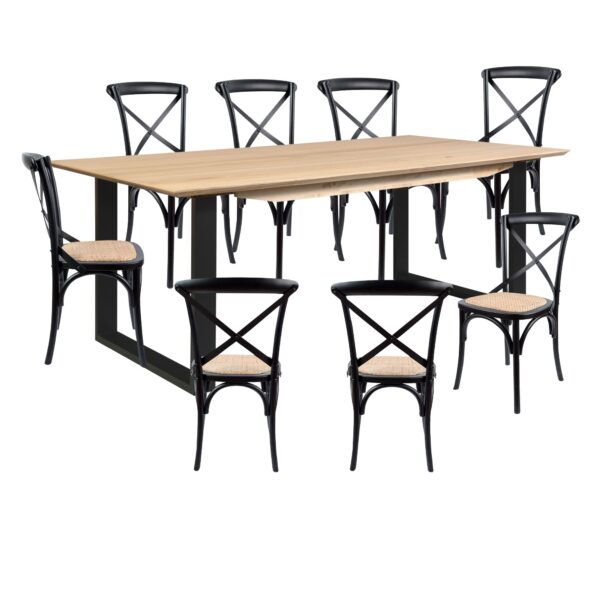 HomeDiscount-Aconite 9pc 210cm Dining Table Set 8 Cross Back Chair Solid Messmate Timber Wood