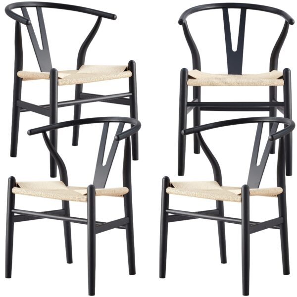 HomeDiscount-Anemone  Set of 4 Wishbone Dining Chair Beech Timber Replica Hans Wenger - Black