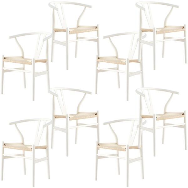 HomeDiscount-Anemone  Set of 8 Wishbone Dining Chair Beech Timber Replica Hans Wenger - White