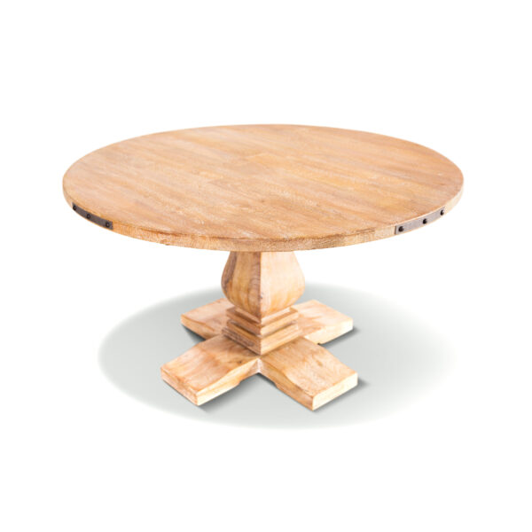 HomeDiscount-Gloriosa Round Dining Table 135cm Pedestal Solid Mango Timber Wood - Honey Wash