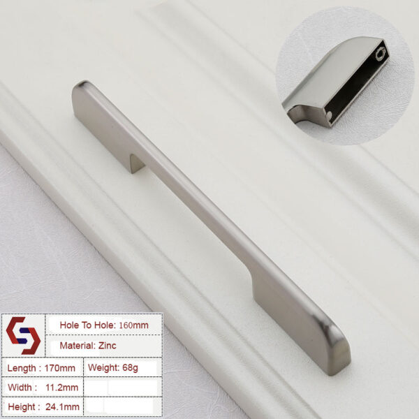 HomeDiscount-Zinc Kitchen Cabinet Handles Drawer Bar Handle Pull brushed silver color hole to