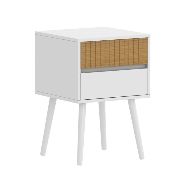 HomeDiscount-Bedside Table with 2 Drawer in White & Natural