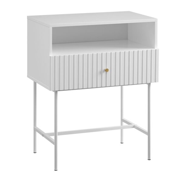 HomeDiscount-Lucia Slender Fluted Bedside Table in White