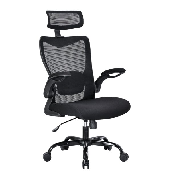 HomeDiscount-MONA Ergonomic High Back Flipped Armrest Task Chair In Black