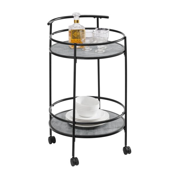 HomeDiscount-Carlly 2 Tiers Kitchen Rolling Bar Cart In Concrete Grey