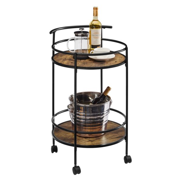 HomeDiscount-Carlly 2 Tiers Kitchen Rolling Bar Cart In Rustic Oak