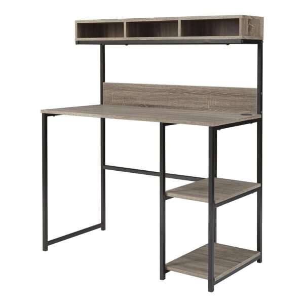 HomeDiscount-Computer Desk with Hutch in Greyish Brown