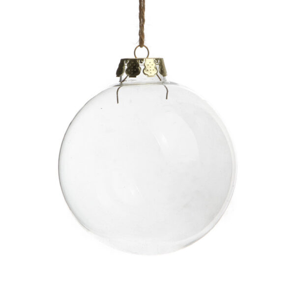 HomeDiscount-4 x Glass Bauble 6cm Diameter Round Clear with Silver Cap - table or tree centre