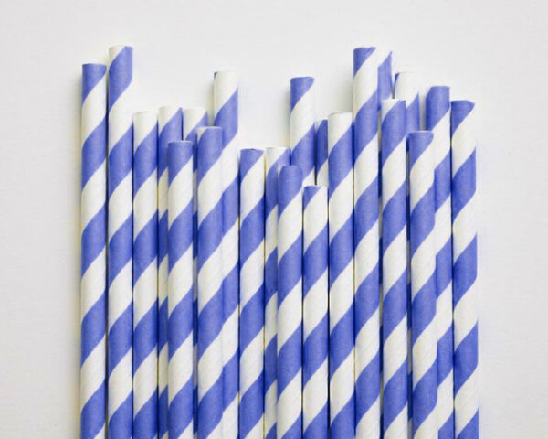 HomeDiscount-50 Pack Blue White Drinking Straws Biodegradable Eco Paper Birthday Party Event