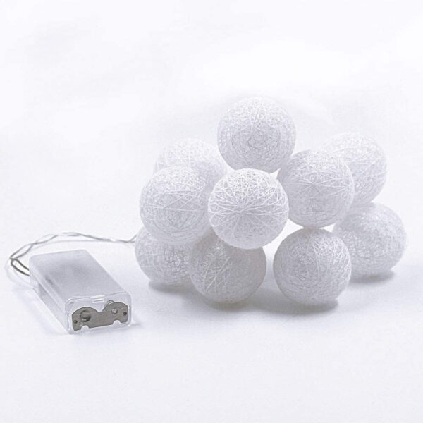 HomeDiscount-1 Set of 20 LED White 5cm Cotton Ball Battery Powered String Lights Christmas Gi