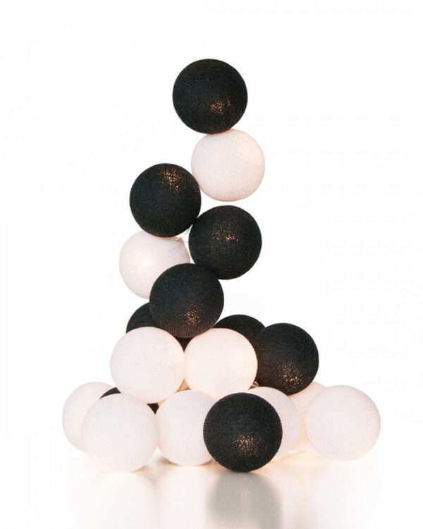 HomeDiscount-1 Set of 20 LED Black White 5cm Cotton Ball Battery Powered String Lights Xmas G