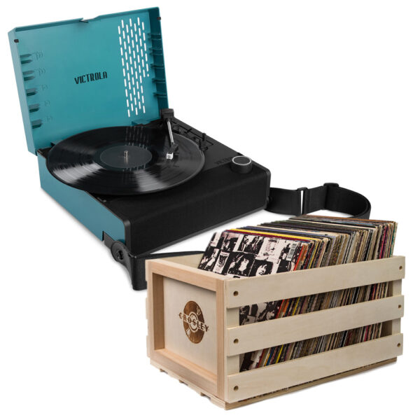 HomeDiscount-Victrola Revolution Go Turntable - Blue + Bundled Record Storage Crate