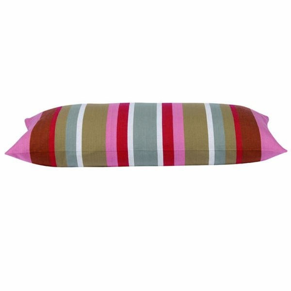 HomeDiscount-Corban Rose Pink Based Striped Cushion Cover Multicoloured Rectangle 35x70cm