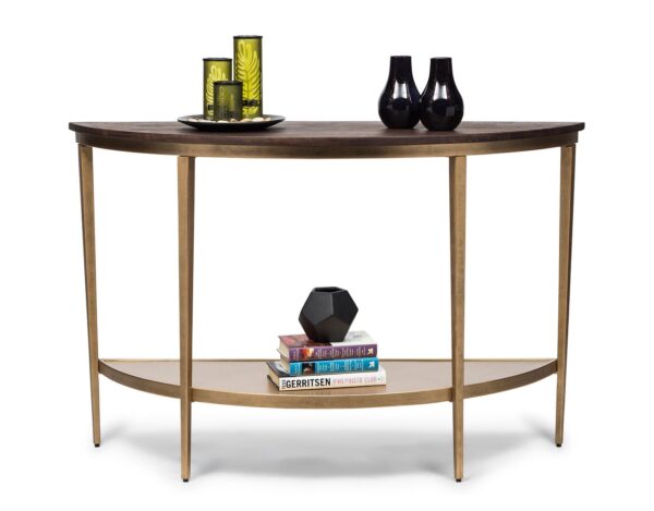 HomeDiscount-Dark French Brass Half Round Hallway Console Table with Wood Top