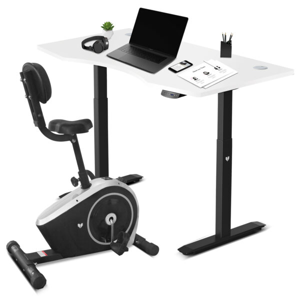 HomeDiscount-Cyclestation 3 Exercise Bike with ErgoDesk Automatic Standing Desk 150cm in Whi