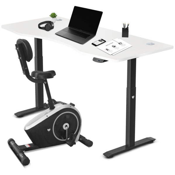 HomeDiscount-Cyclestation 3 Exercise Bike with ErgoDesk Automatic Standing Desk 180cm in Whi