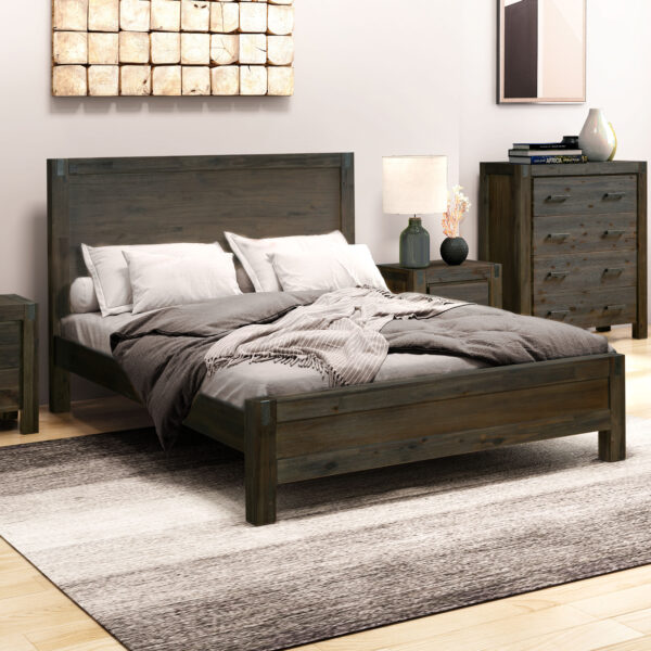 HomeDiscount-Bed Frame King Size in Solid Wood Veneered Acacia Bedroom Timber Slat in Chocola