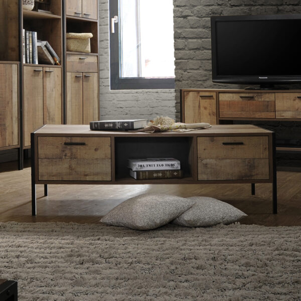 HomeDiscount-Coffee Table 2 Drawers Particle Board Storage in Oak Colour