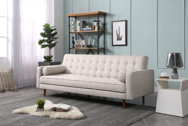 HomeDiscount-Sofa Bed 3 Seater Button Tufted Lounge Set for Living Room Couch in Fabric Beige