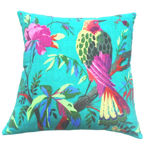 HomeDiscount-Dark turquoise bird design velvet cushion cover 45x45 cm