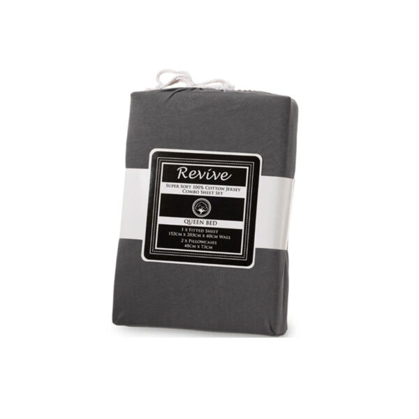 HomeDiscount-Revive Charcoal 100% Cotton Jersey Super Soft Fitted Sheet Combo Set Double 38cm