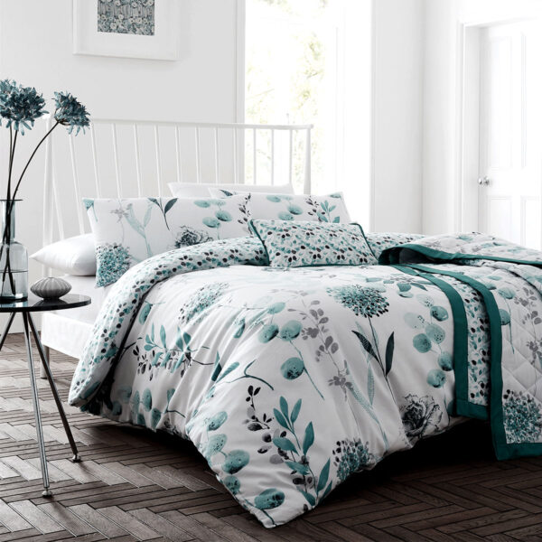 HomeDiscount-Ink Floral Teal Quilt Cover Set Queen