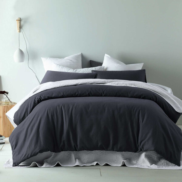 HomeDiscount-Accessorize Waffle Slate Cotton BlendQuilt Cover Set King