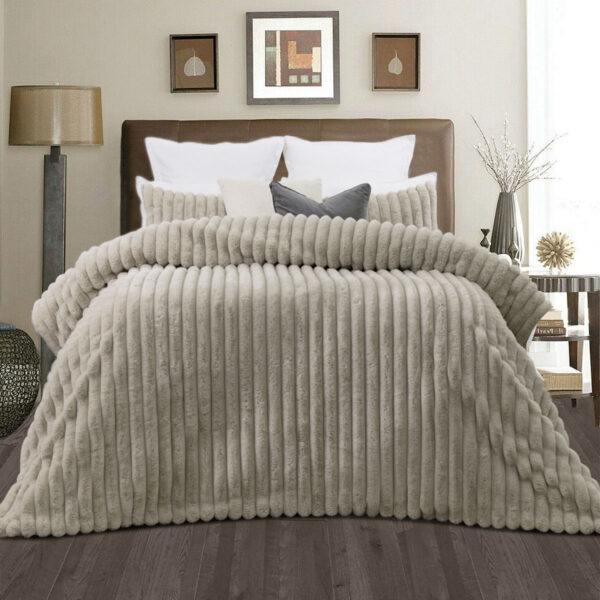 HomeDiscount-Jane Barrington Arna Natural 3 Pcs Channel Faux Bunny Fur Comforter Set Queen