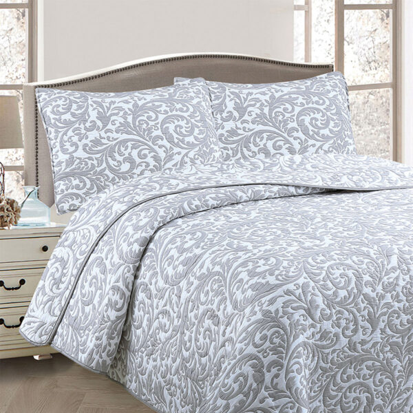 HomeDiscount-Jane Barrington Grey & White Lightly Quilted Jacquard Reversible Coverlet Set Qu