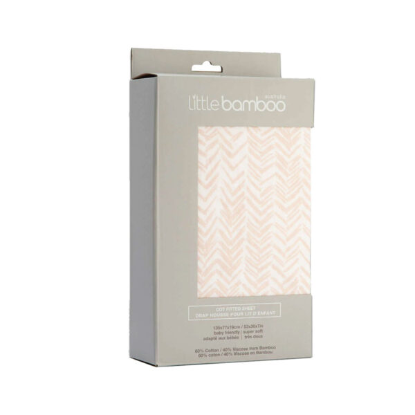 HomeDiscount-Little Bamboo Jersey Fitted Sheet Cot Size Herringbone Dusty Pink