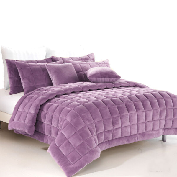 HomeDiscount-Alastairs Augusta Faux Mink Quilt / Comforter Set Lilac Queen