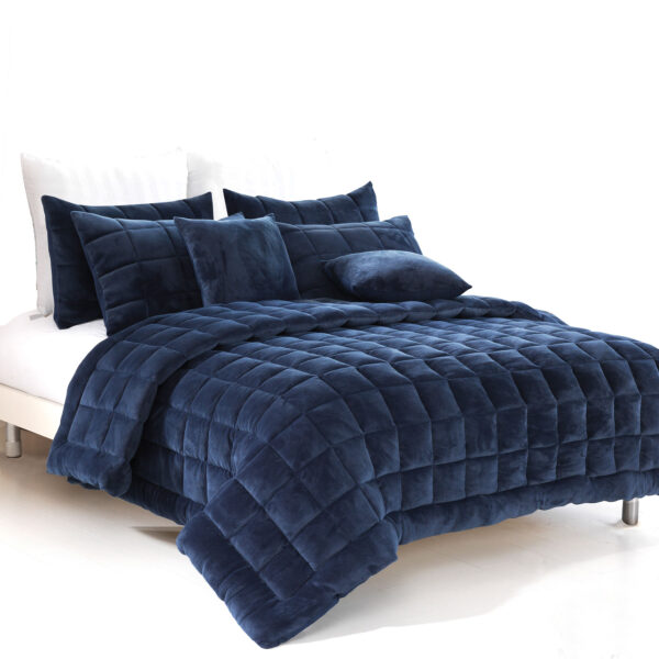 HomeDiscount-Alastairs Augusta Faux Mink Quilt / Comforter Set Navy King