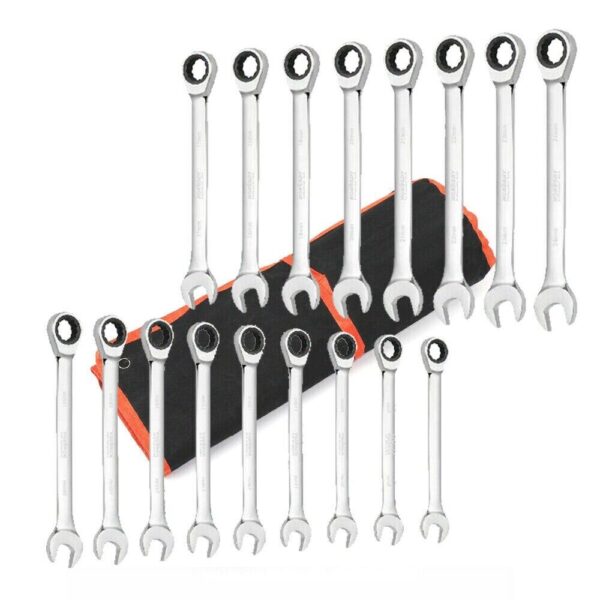 HomeDiscount-17Pc Ratchet Spanner Set Metric Combination Wrenches Open End Ring CR-V 8-24mm