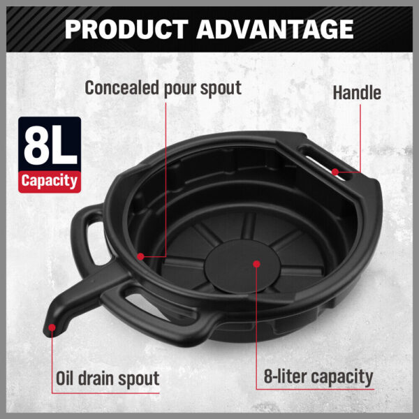 HomeDiscount-SEDY 8L Oil Change Pan Drain Tray Portable Dish Coolant Recovery Pan Black