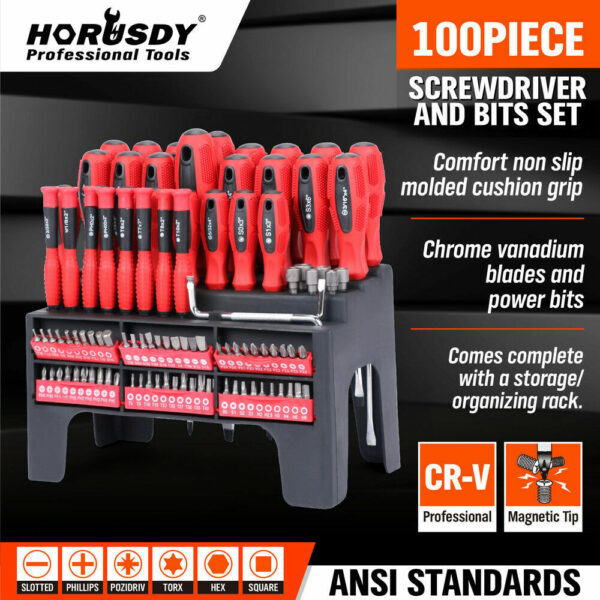 HomeDiscount-100Pc Screwdriver Set Ratchet Handle Socket Slot Pozi Hex Star Square Bits Rack