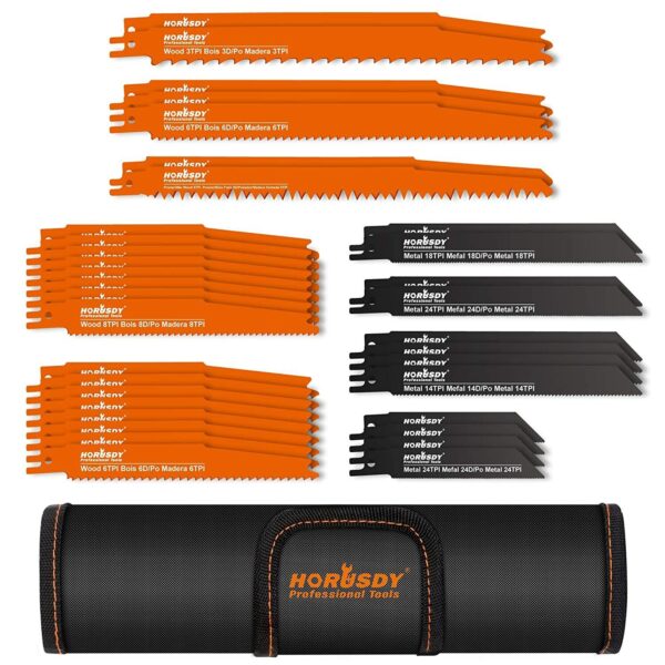 HomeDiscount-34-Piece Reciprocating Saw Blade Set Wood and Metal Cutting Blades with Storage