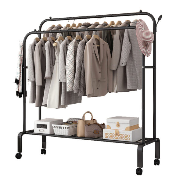 HomeDiscount-Double Clothes Rack Steel Garment Coat Hanger Stand Closet Shoes Storage Shelf