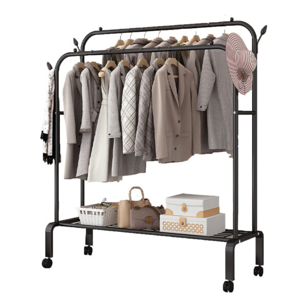 HomeDiscount-Double Clothes Rack Steel Garment Coat Hanger Stand Closet Shoes Storage Shelf