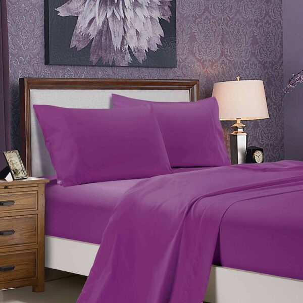 HomeDiscount-1000TC Ultra Soft Double Size Bed Purple Flat & Fitted Sheet Set